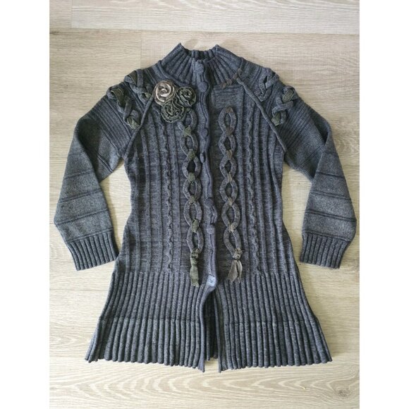 Covelo Wool Angora Rabbit Silk Cotton Cable Knit Mock Neck Cardigan Sweater M - Picture 15 of 15